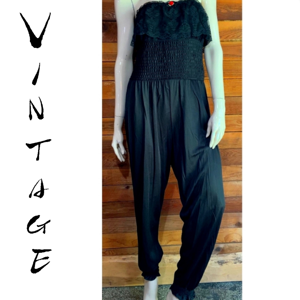 Vintage Lingerie Black Tube Top Jumpsuit One Piece
